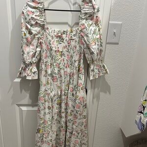 Floral Smocked Dress with Puff Sleeves